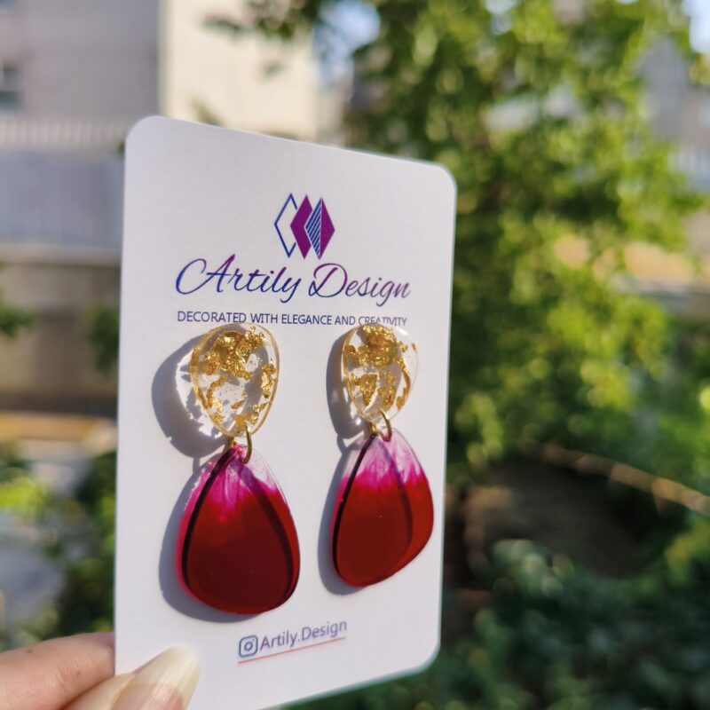 گوشواره دست‌ساز آلبالویی 🍒