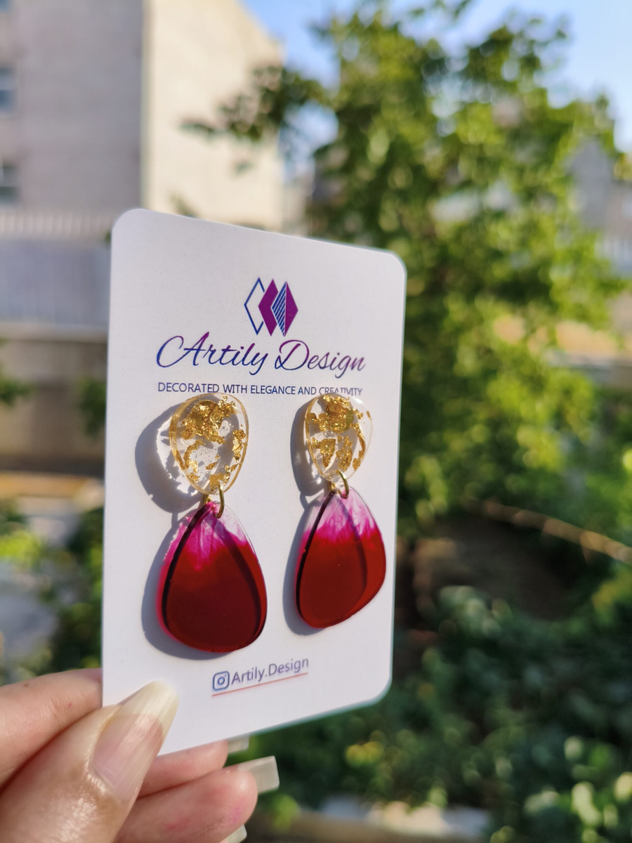 گوشواره دستساز آلبالویی 🍒
