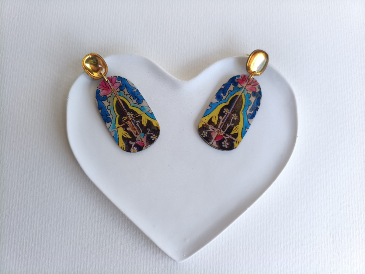 گوشواره دستساز طرح کاشی کاری سنتی 🕊️