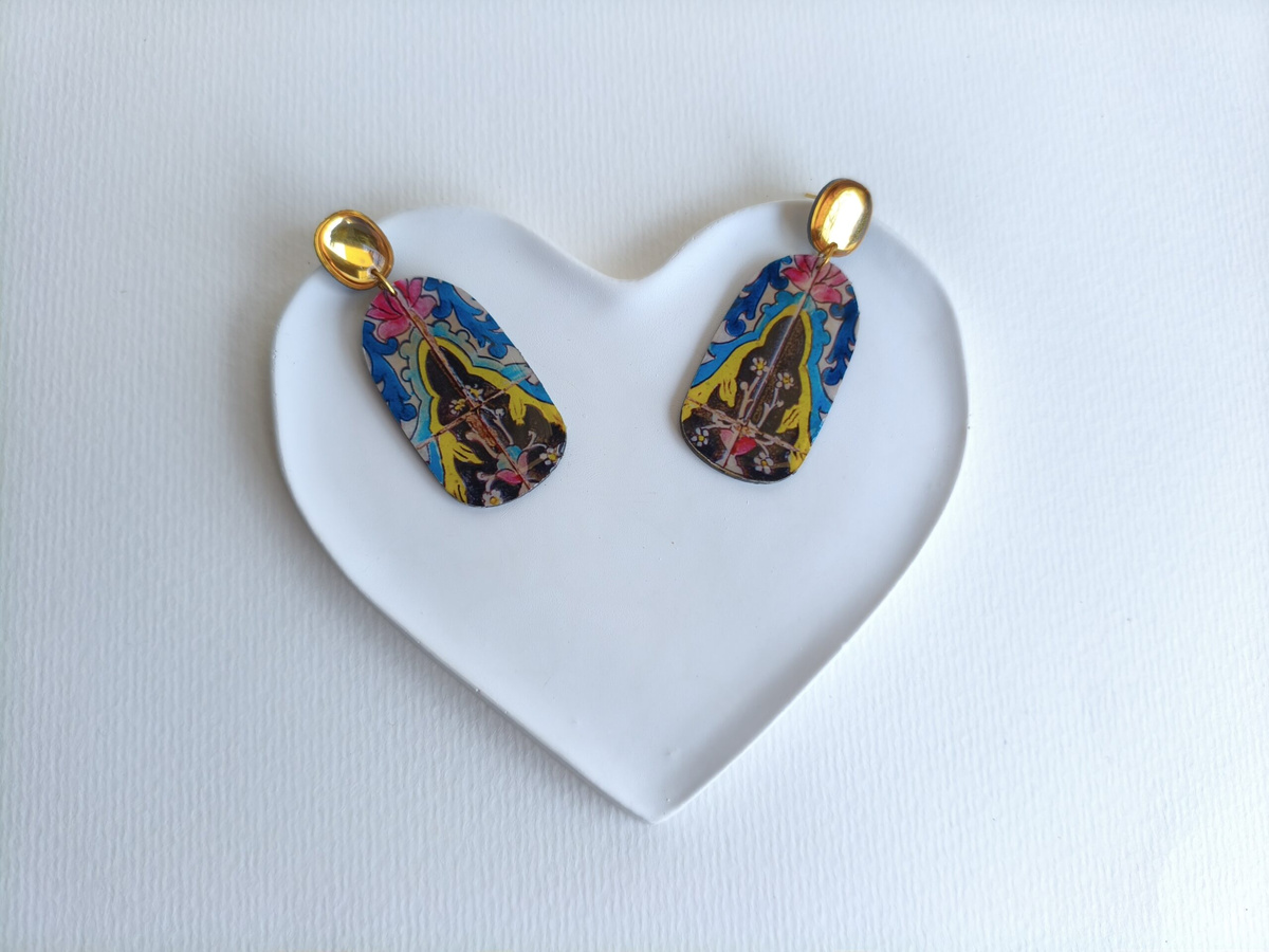 گوشواره دستساز طرح کاشی کاری سنتی 🕊️