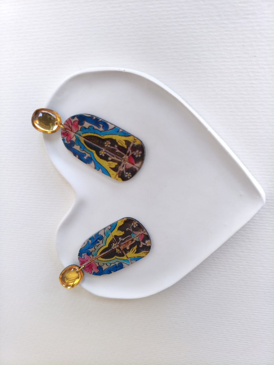 گوشواره دستساز طرح کاشی کاری سنتی 🕊️