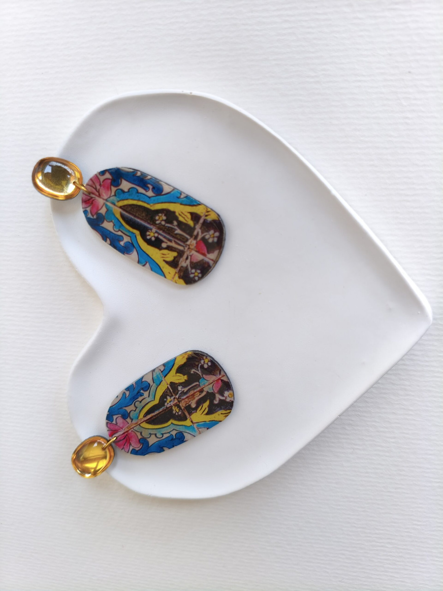 گوشواره دستساز طرح کاشی کاری سنتی 🕊️