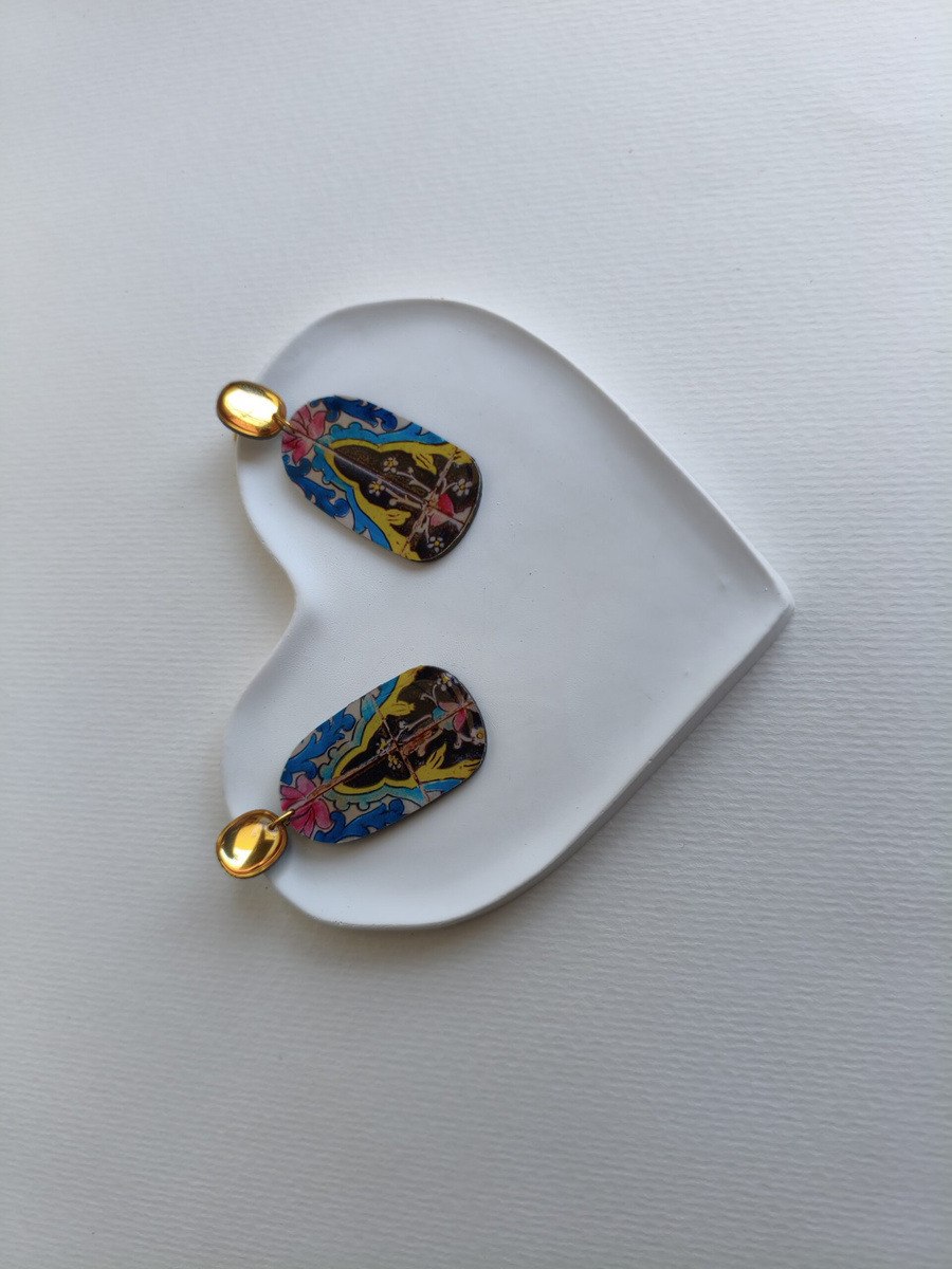 گوشواره دستساز طرح کاشی کاری سنتی 🕊️