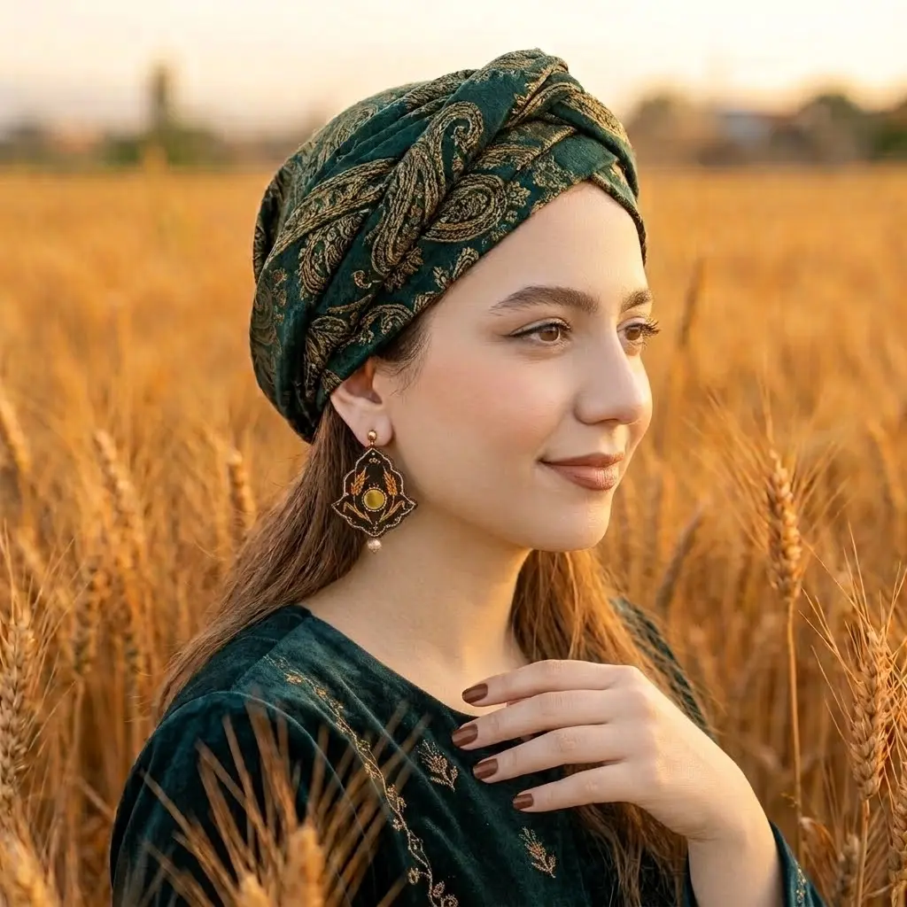 گوشواره گلدوزی مدل رقص گندم