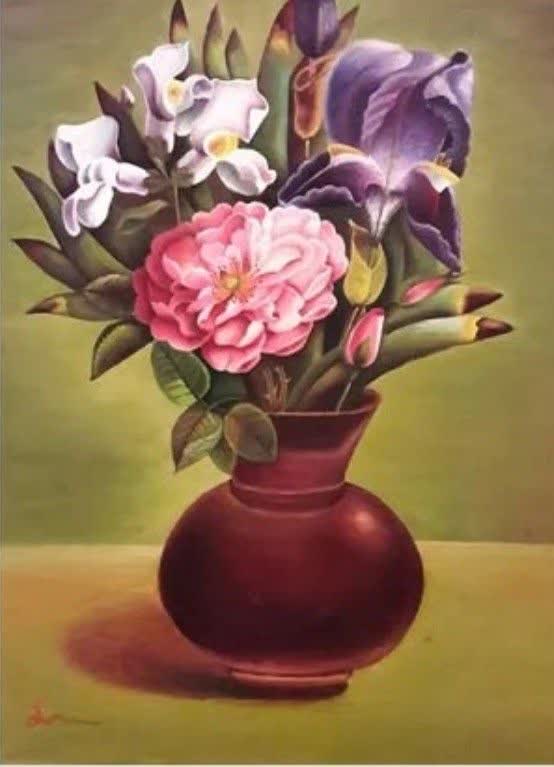 نقاشی رنگ روغن - گل و گلدان